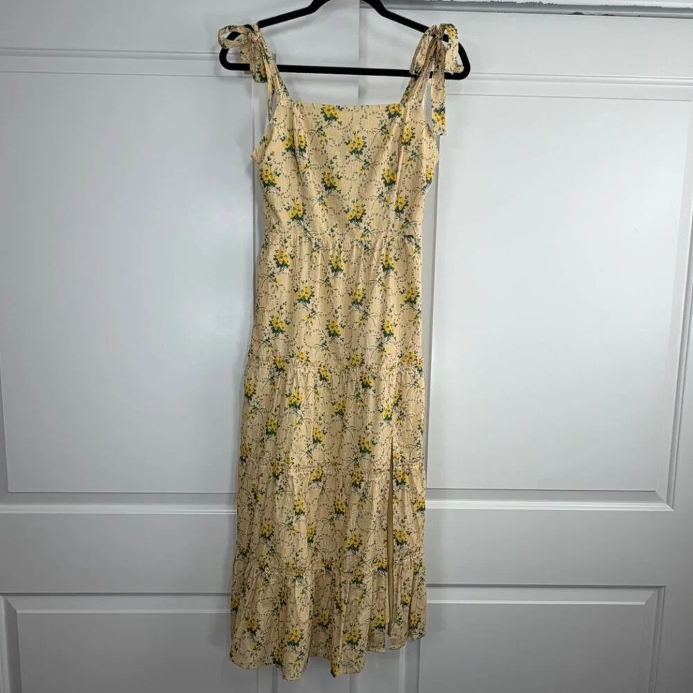 Revolve Paige Tamika Yellow Floral Tie Strap Midi Dress Size Small - Picture 5 of 15